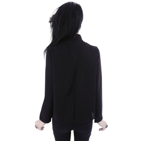 Restyle Witchcraft Moon V‑Neck Choker Blouse – Black, Gothic Long Sleeve Top XL - Picture 4 of 4